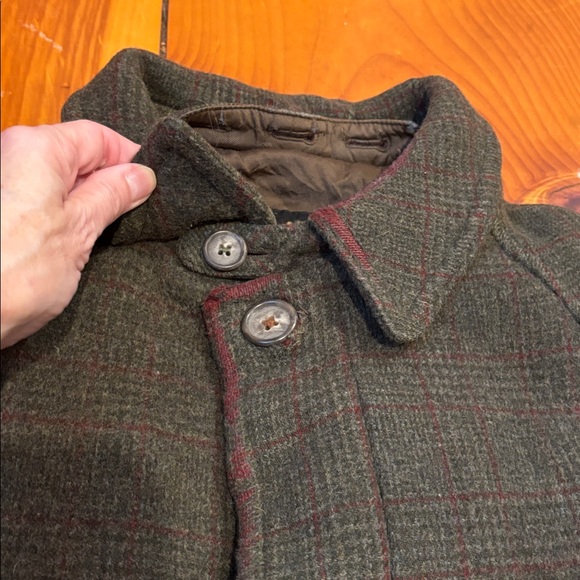 Vintage BARBOUR Men's L Plaid Wool Trench Coat Jacket Collared T249 Long Coat - Picture 6 of 16